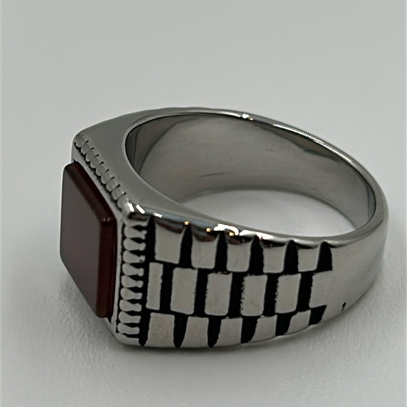 2039- Orange Color Natural Stone Agate Handmade Men's Ring Size 13.5 NWT - Picture 2 of 7